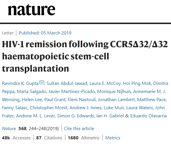 Nature/Lancet连发 | 重磅，全球第二例艾滋病患者被治愈，或可以推广更大范围治疗艾滋病患者